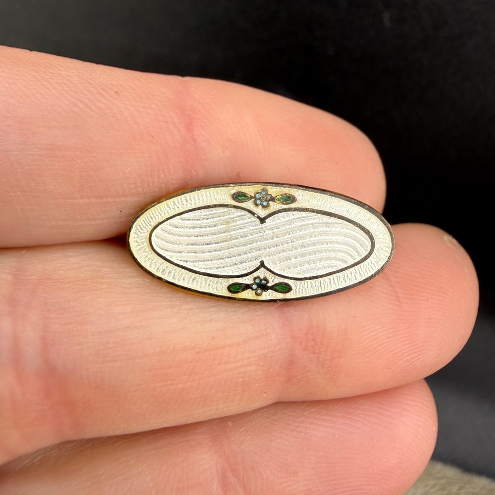 Vintage Estate Brooch Gold Tone Champleve Enamel Floral Small‎